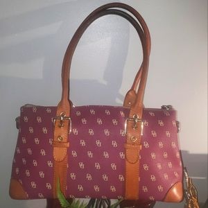 Dooney and Bourke preloved pinkish purple canvas monogram handbag leather straps